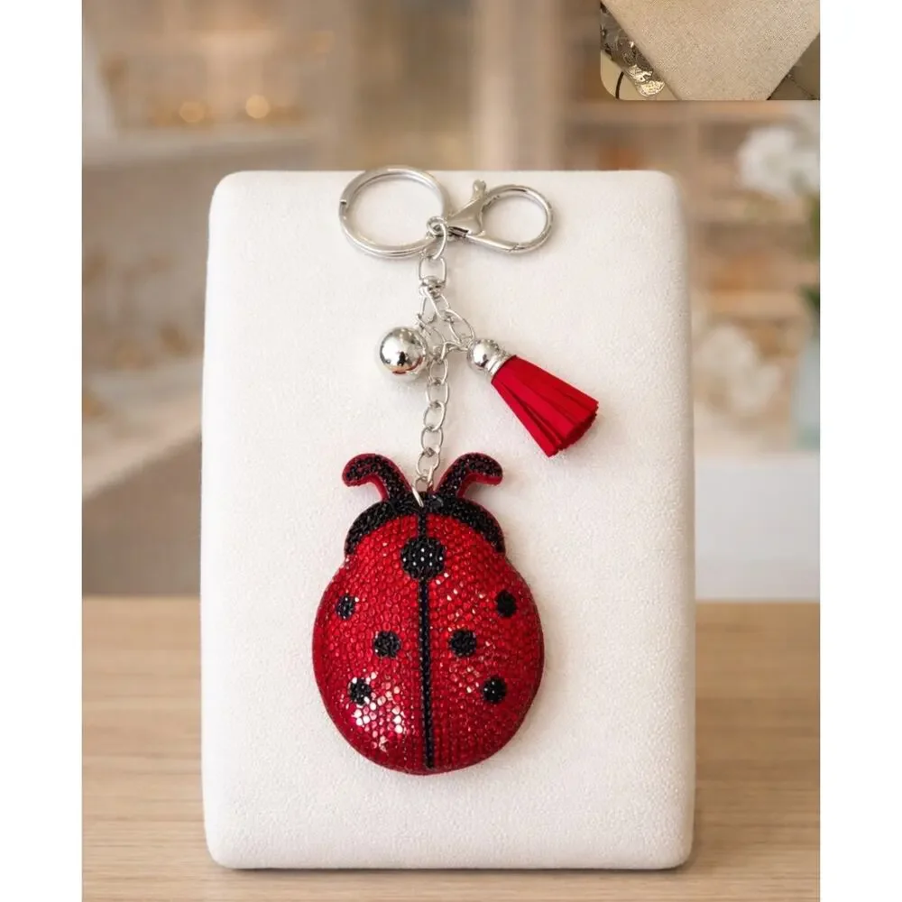 🌴 Pick 3 For $15 Red Rhinestone Large Ladybug Bag Charm Key Chain New